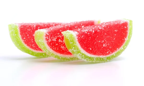 부드러운 마멀레이드 다채로운 과일 젤리 설탕 사탕 흰색 배경에 고립 — 스톡 사진
