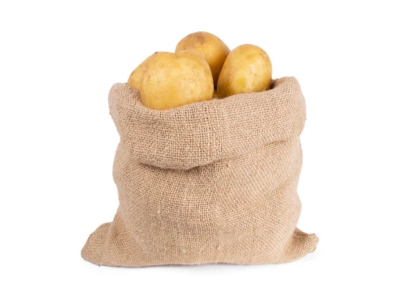 Aardappelen Jute Zak Witte Achtergrond — Stockfoto