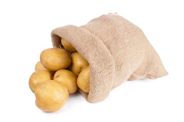 Aardappelen Jute Zak Witte Achtergrond — Stockfoto