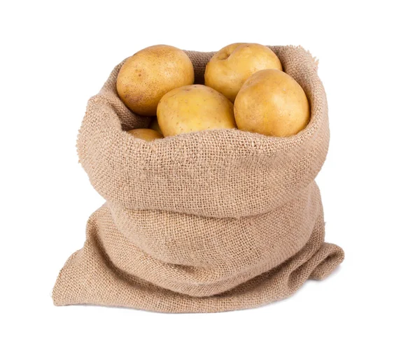 Aardappelen Jute Zak Witte Achtergrond — Stockfoto