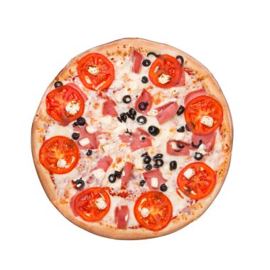 Beyaz arka planda izole edilmiş geleneksel İtalyan yemeği pizzası