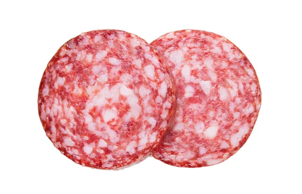 Salame Salsicha Fatiada Isolado Fundo Branco — Fotografia de Stock