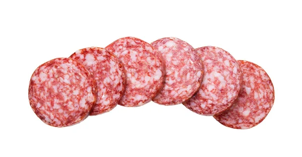 Salame Salsicha Fatiada Isolado Fundo Branco — Fotografia de Stock