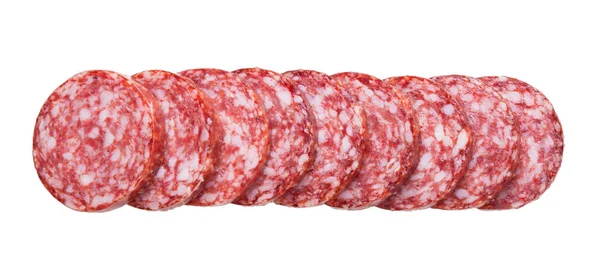 Sliced Sausage Salami Isolated White Background — Stock Photo, Image
