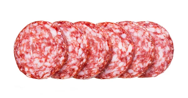 Salame Salsicha Fatiada Isolado Fundo Branco — Fotografia de Stock