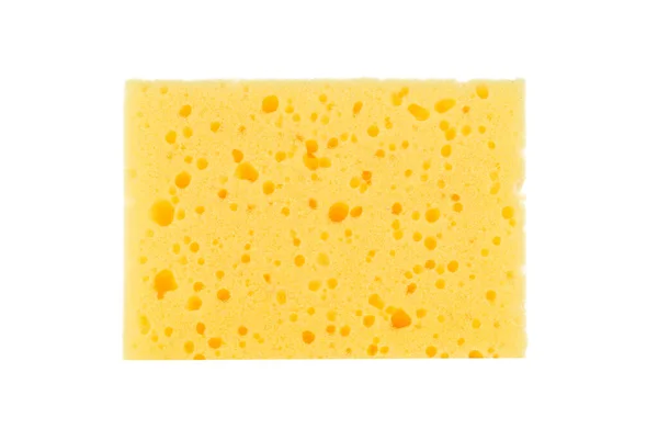 Κίτρινο Σφουγγάρι Για Καθαριστικά Σκεύη Που Απομονώνονται Λευκό Φόντο — Φωτογραφία Αρχείου