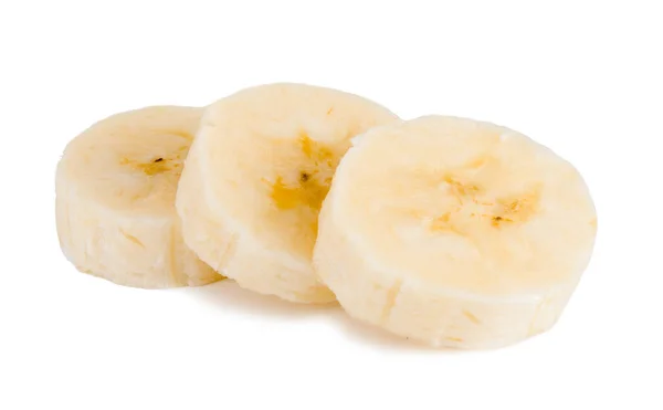 Banánové Řezy Izolovaných Bílém Pozadí Ořezovou Cestou — Stock fotografie