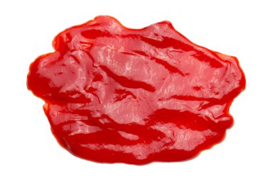 Beyaz arkaplanda kırmızı ketçap domates sosisi izole edilmiş.,