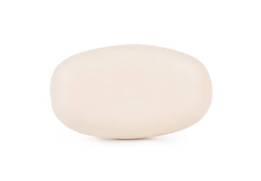 Beyaz arka planda izole edilmiş beyaz tuvalet sabununun üst görünümü