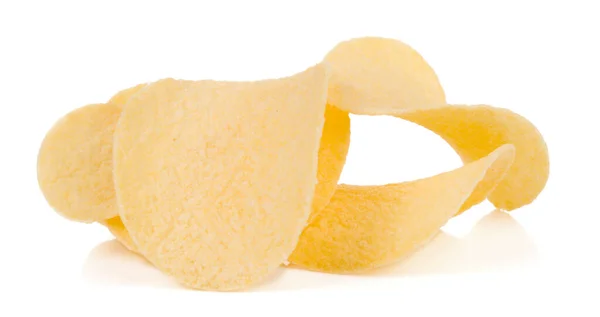 Fresh Yellow Tasty Potato Chips Isolated White Background — Stock Photo, Image