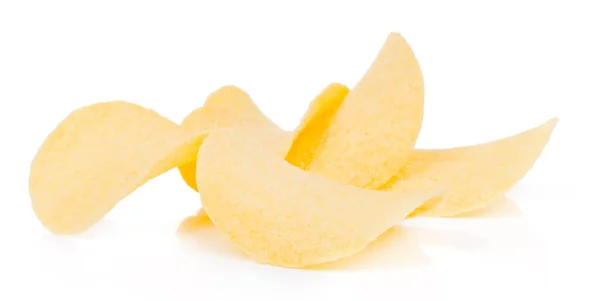 Batatas Fritas Amarelas Frescas Saborosas Isoladas Fundo Branco — Fotografia de Stock