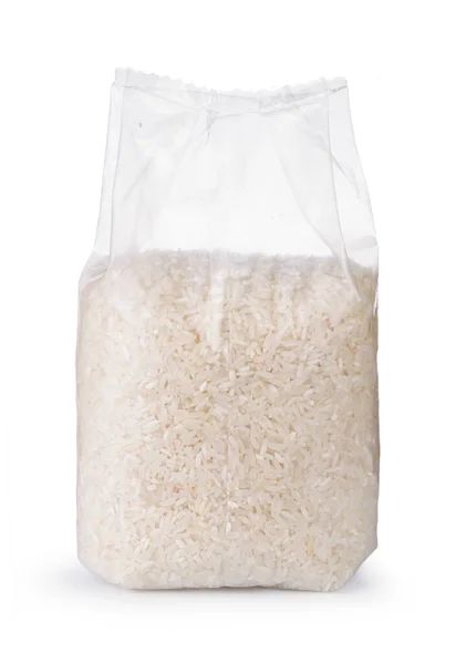 Arroz Bolsa Plástico Transparente Aislado Sobre Fondo Blanco — Foto de Stock