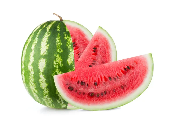 Una Fruta Sandía Con Una Rebanada Roja Cortada Aislada Sobre —  Fotos de Stock