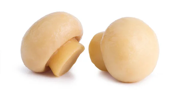 Beyaz arka planda izole edilmiş turşu salamuralı mantarlar.