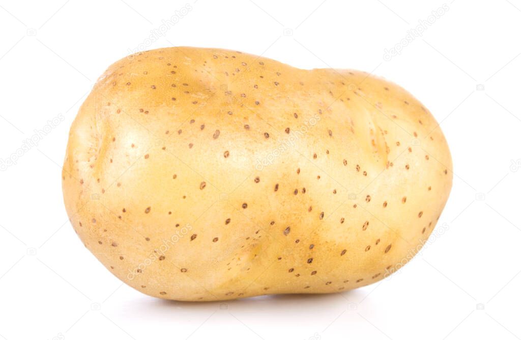 One raw potato isolated on white background