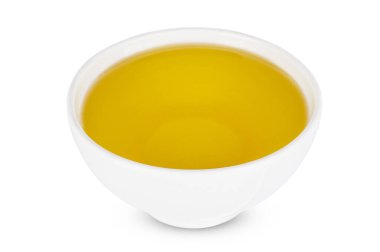 Kasede ayçiçeği yağı. Beyaz bir arkaplanda izole edilmiş.