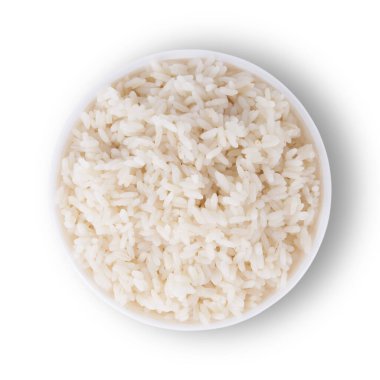 Beyaz arka planda bir kase pirinç.