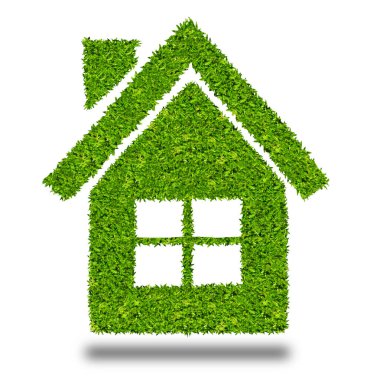 Beyaz arkaplanda yeşil çimen ev