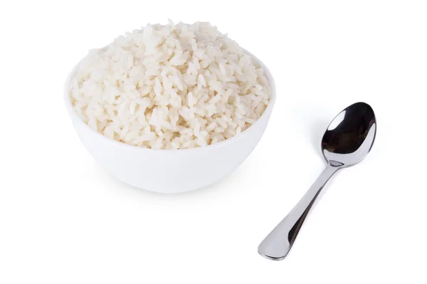Μπολ Ρύζι Λευκό Φόντο — Φωτογραφία Αρχείου