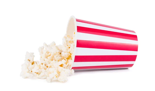 Popcorn Wurde Aus Einer Großen Gestreiften Box Verstreut Isoliert Auf — Stockfoto