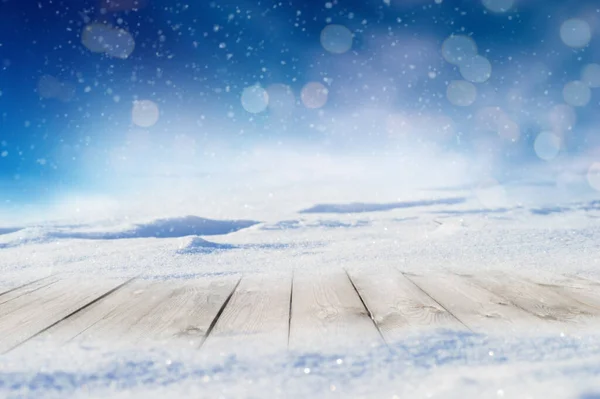 Dekoratív Karácsonyi Háttér Téli Havas Homályos Pelyhek Alá Üres Padló — Stock Fotó