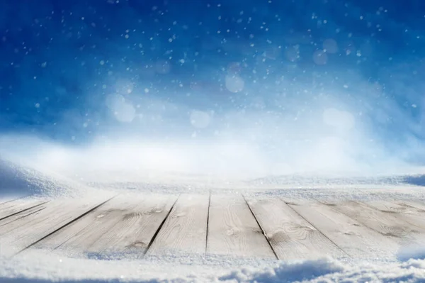 Dekoratív Karácsonyi Háttér Téli Havas Homályos Pelyhek Alá Üres Padló — Stock Fotó