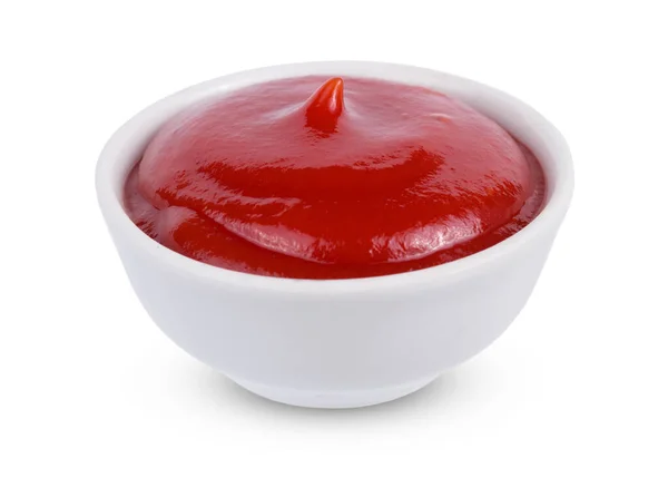 Ketchup Salsa Pomodoro Ciotola Isolata Fondo Bianco — Foto Stock