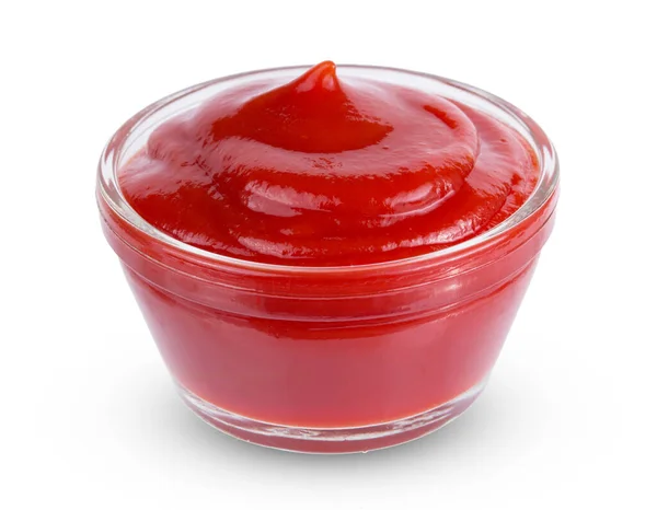 Ketchup Oder Tomatensauce Schüssel Isoliert Auf Weißem Hintergrund — Stockfoto