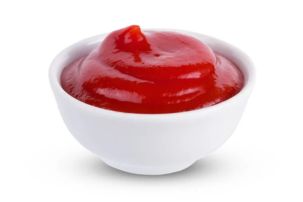 Ketchup Salsa Pomodoro Ciotola Isolata Fondo Bianco — Foto Stock