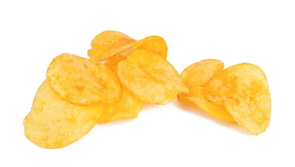 Groep Van Smakelijke Chips Geïsoleerd Witte Achtergrond — Stockfoto