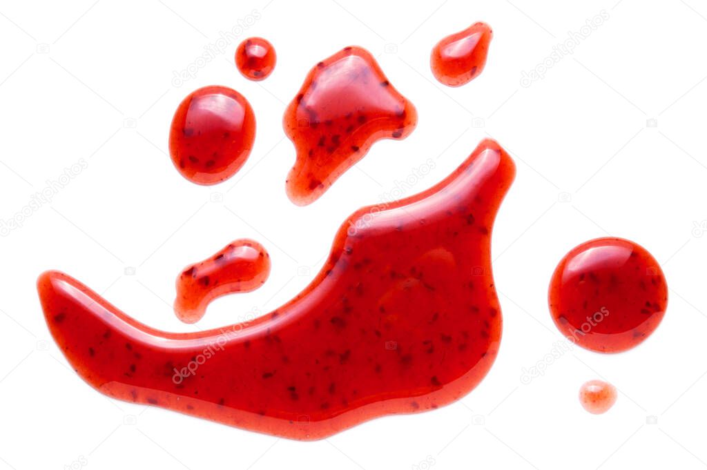 red berries jam splash isolated on white background