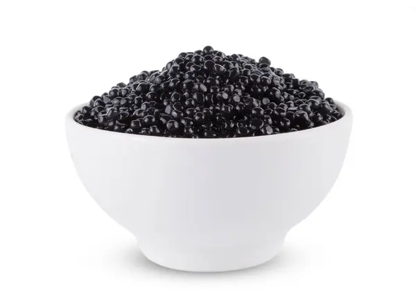 Cuenco Con Delicioso Caviar Negro Sobre Fondo Blanco —  Fotos de Stock
