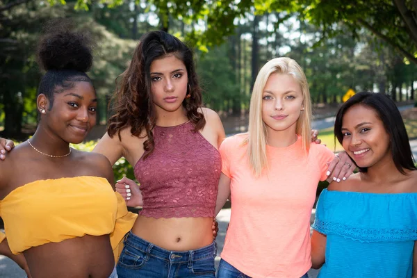 Group Four Diverse Happy Female Friends — Stock Photo, Image