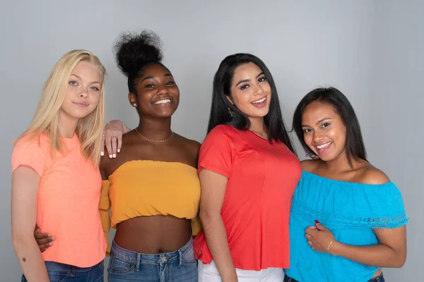 Diverse Group Four Young Teen Female Students — Stock Photo, Image