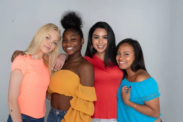 Diverse Group Four Young Teen Female Students — Stock Photo, Image