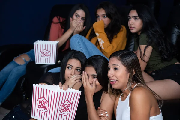 Group Female Friends Watching Movie Home Theater — Stock Photo, Image