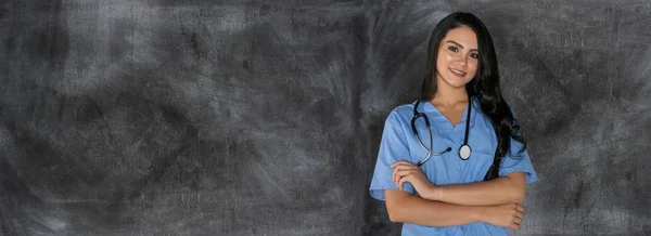 Estudiante Enfermería Sobre Fondo Tablón — Foto de Stock