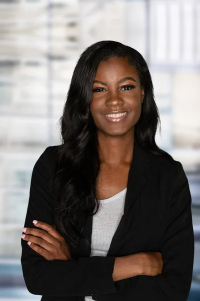 Young Pretty African American Businesswoman Her Job — Stock Photo, Image