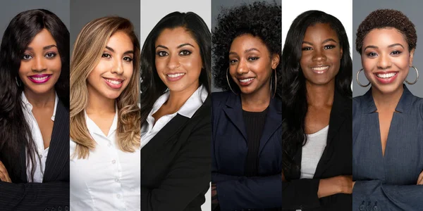 Groupe Six Femmes Affaires Heureuses Minoritaires Travail — Photo