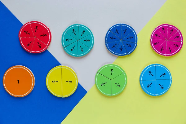 Colorful Math Fractions Bright Backgrounds Interesting Math Kids Education Back — Stock Photo, Image