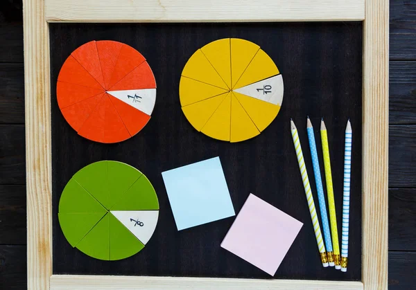 Frações Matemáticas Coloridas Quadro Negro Matemática Interessante Para Crianças Educação — Fotografia de Stock