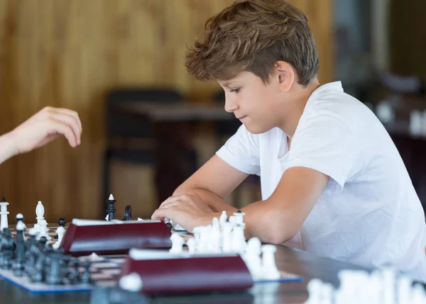 Cute Smart Years Old Boy White Shirt Sits Classroom Plays — Stock Photo, Image