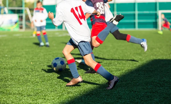 Équipes Football Garçons Rouge Bleu Blanc Vêtements Sport Jouer Football — Photo