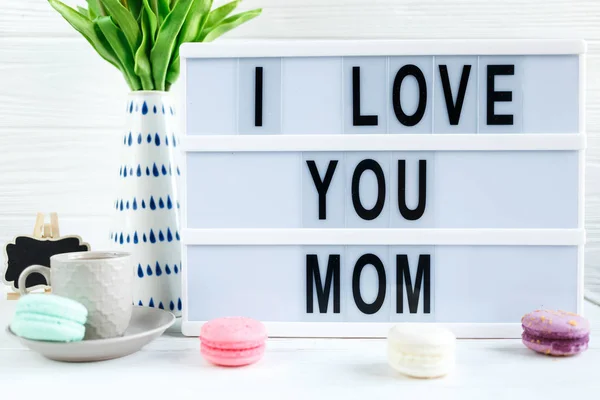 Lightbox Com Título Amo Mãe Mesa Madeira Branca Dia Das — Fotografia de Stock