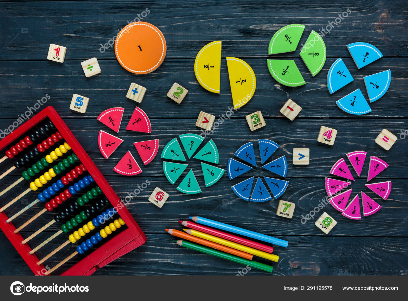 Creative Colorful Math Fractions Dark Background Interesting Funny Math  Kids Stock Photo by ©chekyravaa 291195578