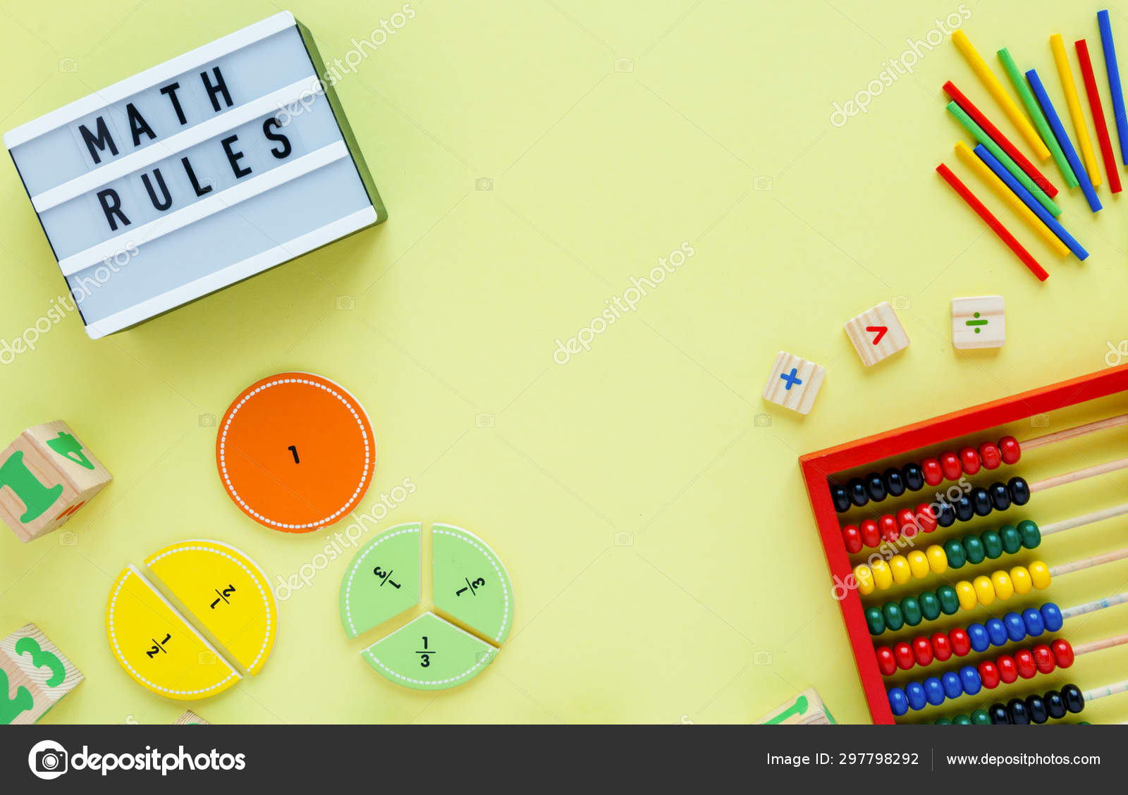 Creative Olorful Light Box Fractions Yellow Background Interesting Funny  Math Stock Photo by ©chekyravaa 297798292