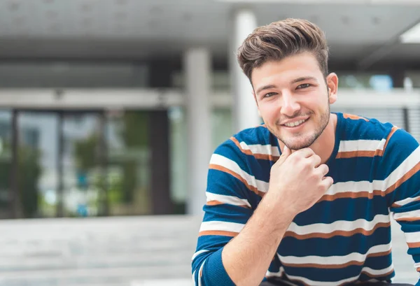 Trendy Smiling Man Posing Handsome Man Young Guy Close — Stock Photo, Image