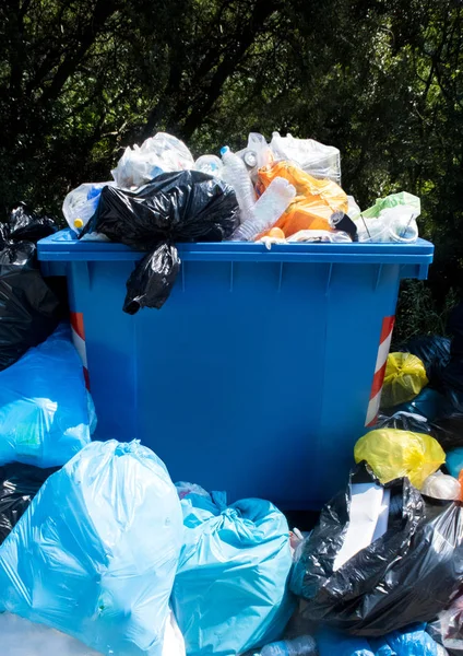 Overflowing Waste Collection Bin Outdoors — Stock Photo, Image