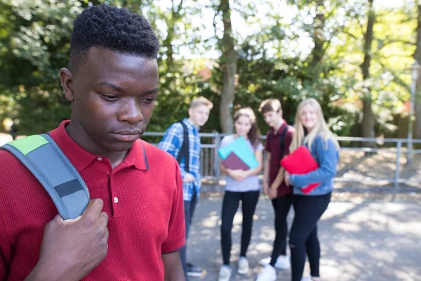 Unhappy Teenage Boy Being Gossiped School Friends — Stock Photo, Image