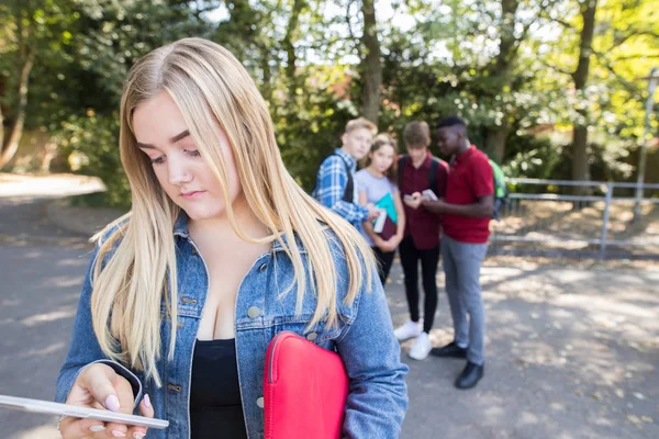 Unhappy Teenage Girl Being Bullied Text Message School — Stock Photo, Image